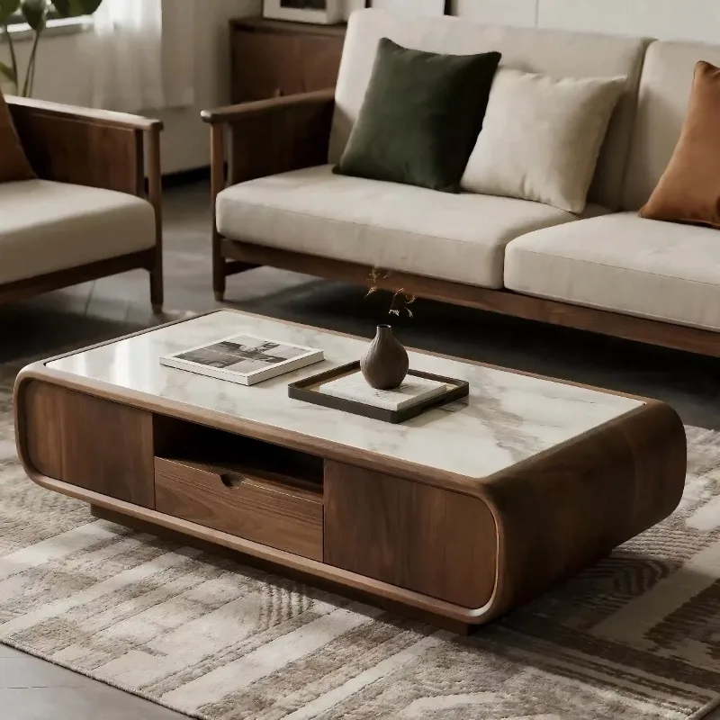 Solid wood coffee table rock slab surface locker, light luxury North American black walnut coffee table