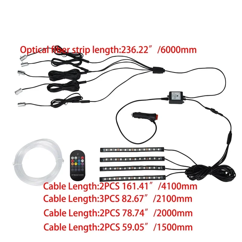 

LED Car Opitcal Fiber Ambient Lighting Parts Auto 6/8 Meters Optical Fiber String RF Remote Atmosphere Lamp Trim Styling Kit