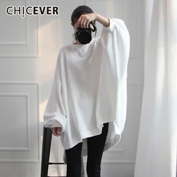 CHICEVER Asymmetric Hem Sweatshirt For Women O Neck Batwing Sleeve Casual Pullovers Loose Sweatshirts Female 2024 Spring New