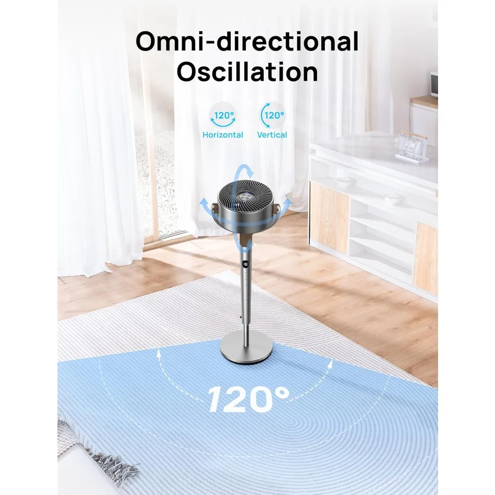 US Shipping 120 Degree Omni Directional Oscillating Pedestal Fan Quiet DC Motor 8 Speeds Remote Timer