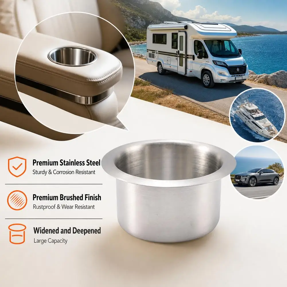 Stainless Steel Cup Holder for RV Car Sofa Yacht - Universal Water Slot Modification Accessory Embedded Car Ashtray