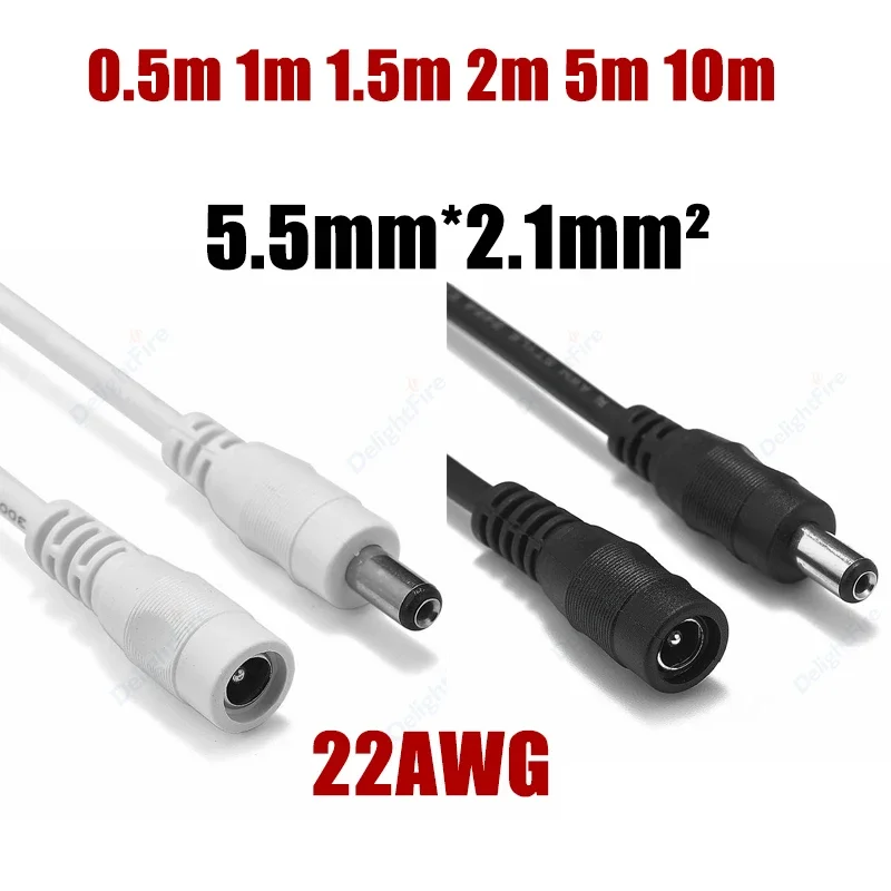 1-10m DC Extension Cord 22 Gauge Wire 5.5*2.1mm Male To Female Plug Jack Power Cable For CCTV Security Cameras LED Strip Lights