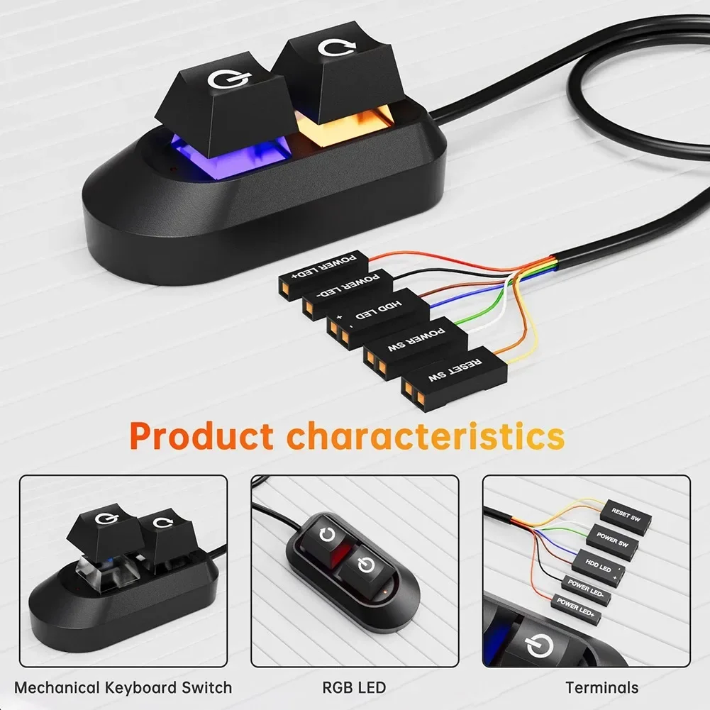 2M Mechanical Desktop Power Switch External Start Computer Switch On/Off and Reset Button Extension Cable PC Power Button Switch
