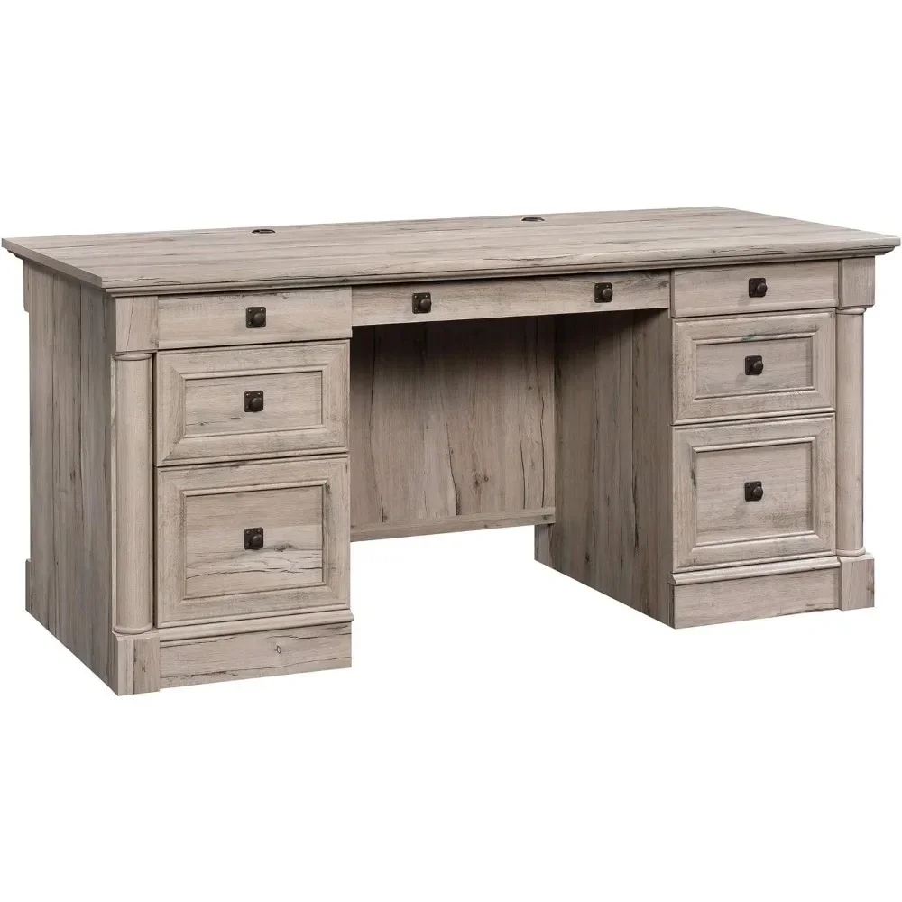 

Coffee Split Oak Veneer Daily Style Office Desk, Length 65.12 Inches X Width 29.53 Inches X Height 29.61 Inches