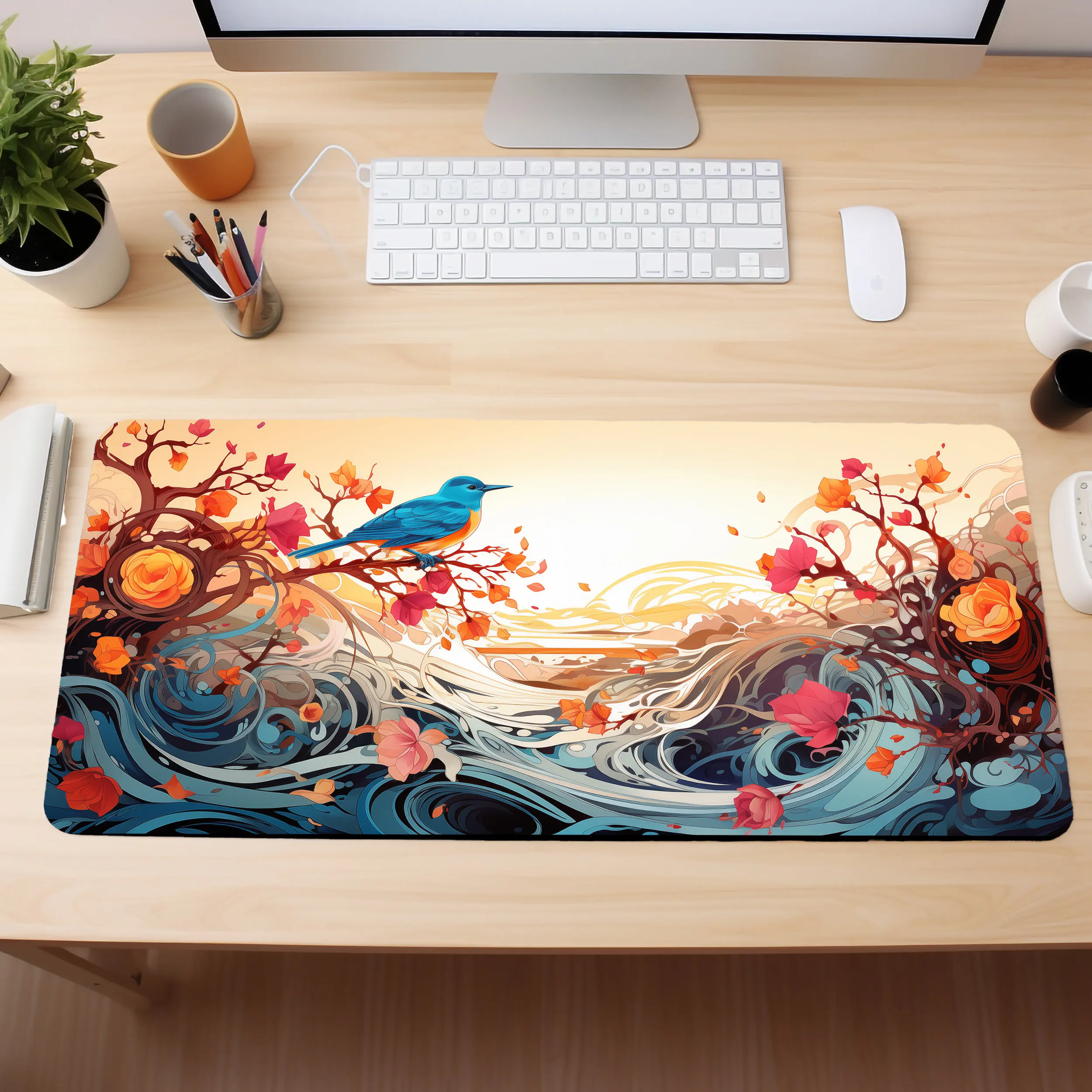 Cute Desk Decoration, Natural Melody of Morning Birds Uplifting The Mood and A Soothing Mouse Pad, A Beautiful Office Mat.