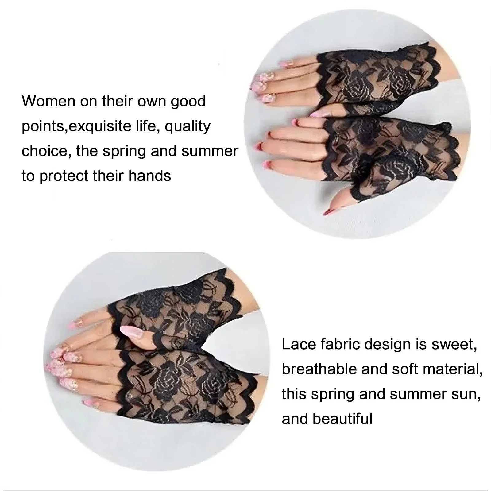 Damskie rękawiczki bez palców z koronki, chroniące przed słońcem, rękawiczki do prowadzenia samochodu z odkrytymi palcami, seksowne akcesoria do kostiumów na imprezę.