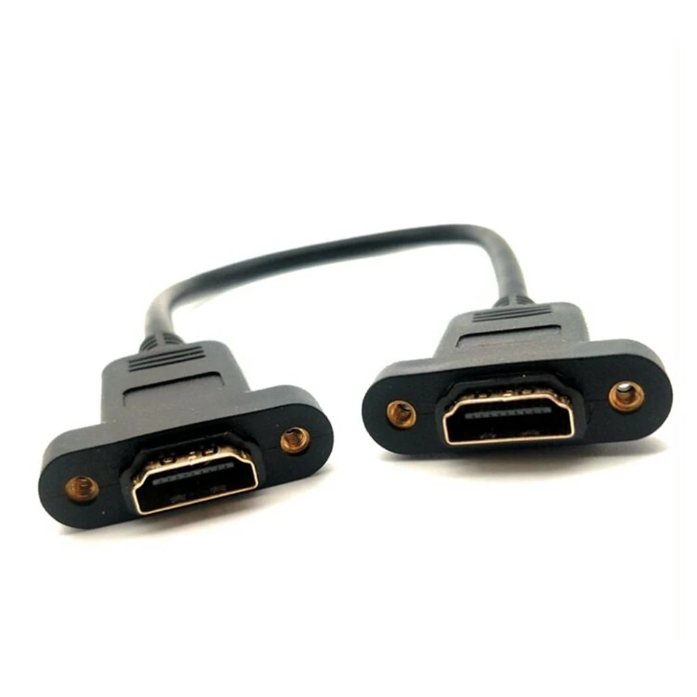 High Quality HDMI Compatible Converter Adapter Cable Extension Plug with Panel Hole v2.6 Black 30cm