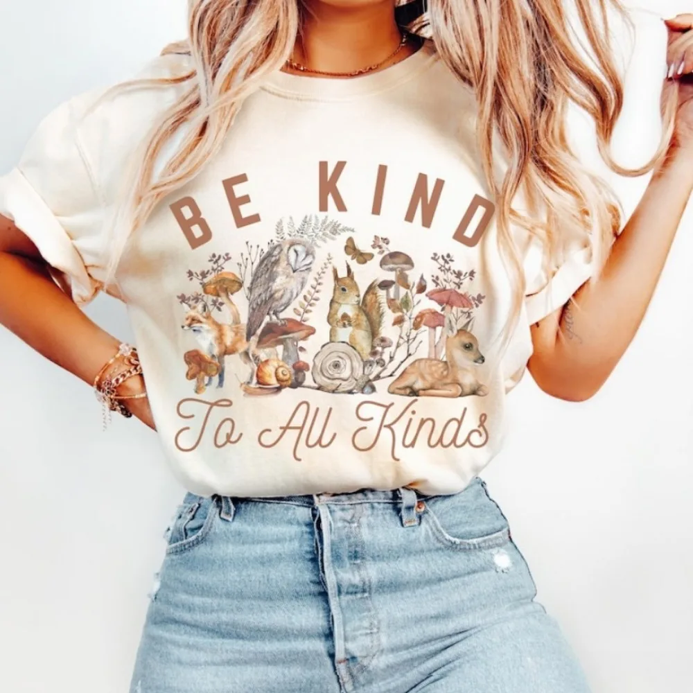 Be Kind Wildlife Shirt Forest Animal Tees Cute Animal Print T Shirt  Nature Lover Clothes Women Rural Style T Shirt
