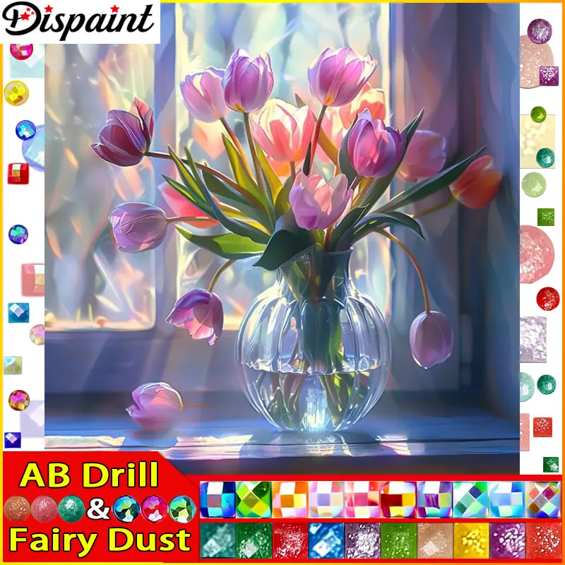 

Dispaint Fairy Dust AB 5D Алмазная вышивка Набор для рукоделия «Цветные тюльпаны» Diy Алмазная картина Вышивка крестиком Украшение дома