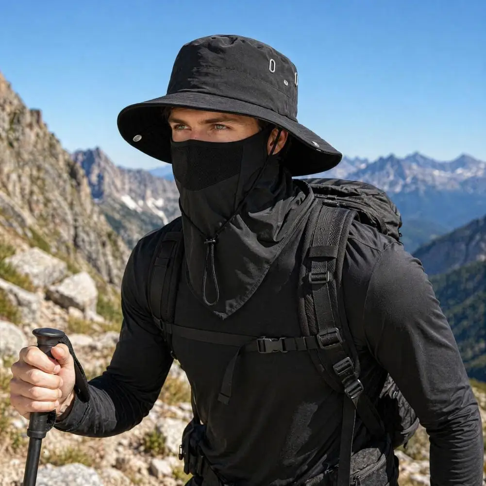 Hiking Bucket Hat Breathable Fisherman Hat with Detachable Face Guard Neck Flap Quick-drying Outdoor Sun Protection Bucket Hat