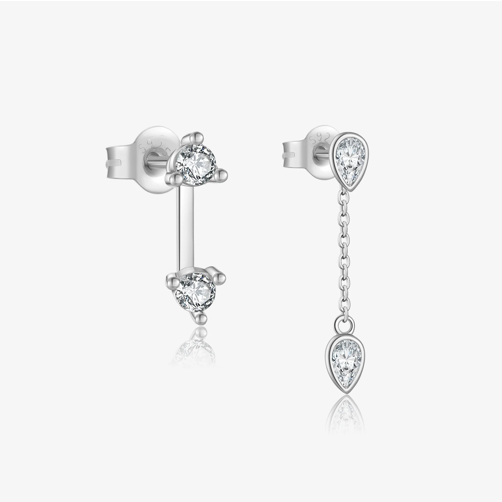 VEWANT 925 Sterling Silver Two Water Drop Shape Clear Zircon Chain One Single Long Stud Earrings 2024 Women Fine Wedding Jewelry