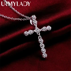 Collar de cristal de Plata de Ley 925 de 45cm, dijes de boda para mujer, joyería de moda noble, cruz clásica, bonito regalo