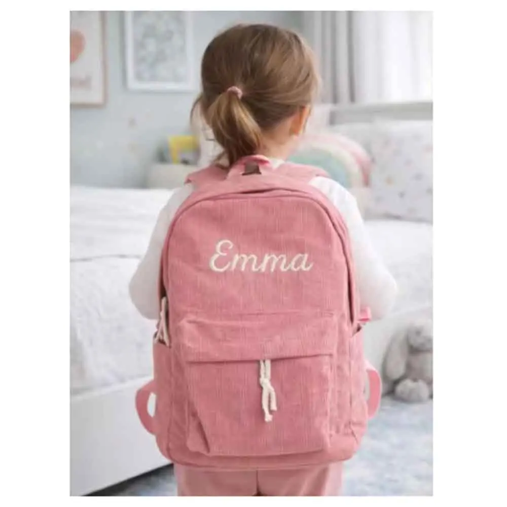 Embroidered Name Kids School Bag Personalized Toddler Backpack Child Corduroy Backpack Birthday Gift Laptop Bag Back to School ﻿