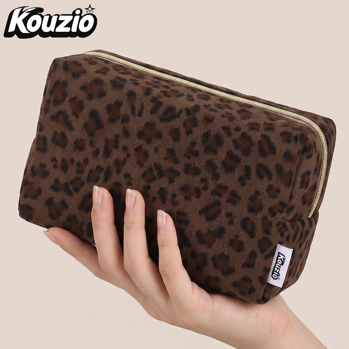 Leopard Corduroy Pencil Case Large Capacity Zipper Pen Bag Vintage Aesthetic Stationery Storage Organizer Back toSchool Supplies