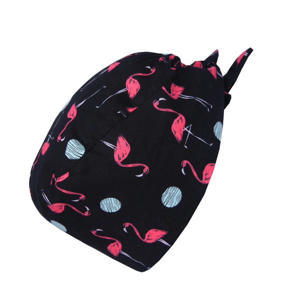 Gorro de trabajo de algodón con estampado de flamenco, gorro de trabajo creativo, 2 piezas, negro + rojo