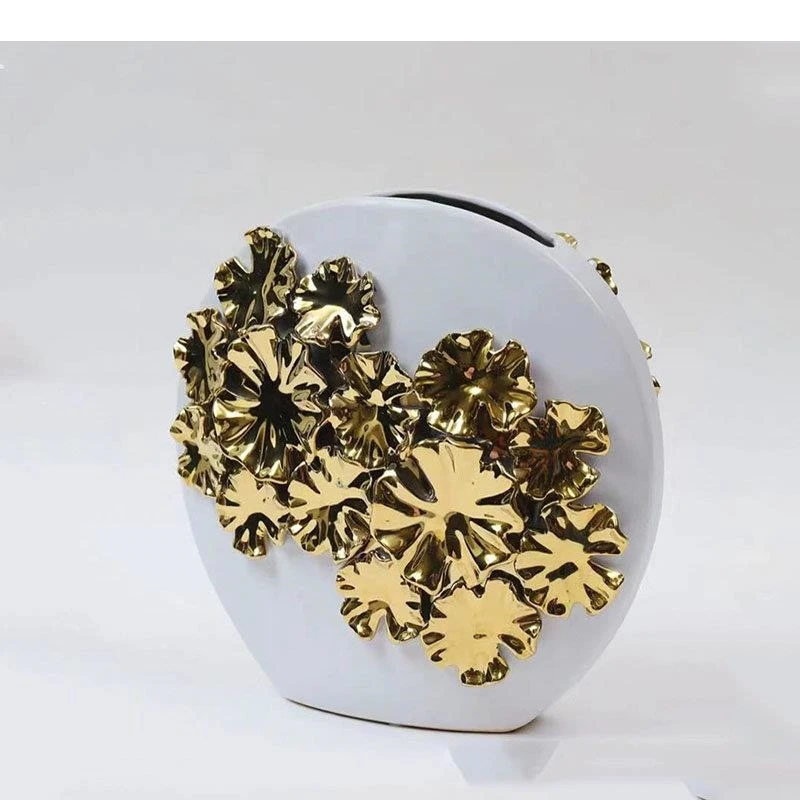 Gold Plated Chain Relief Ceramic Vase Flowers Pots Modern Decor Artificial Flower Decorative Floral Arrangement Porcelain Vases