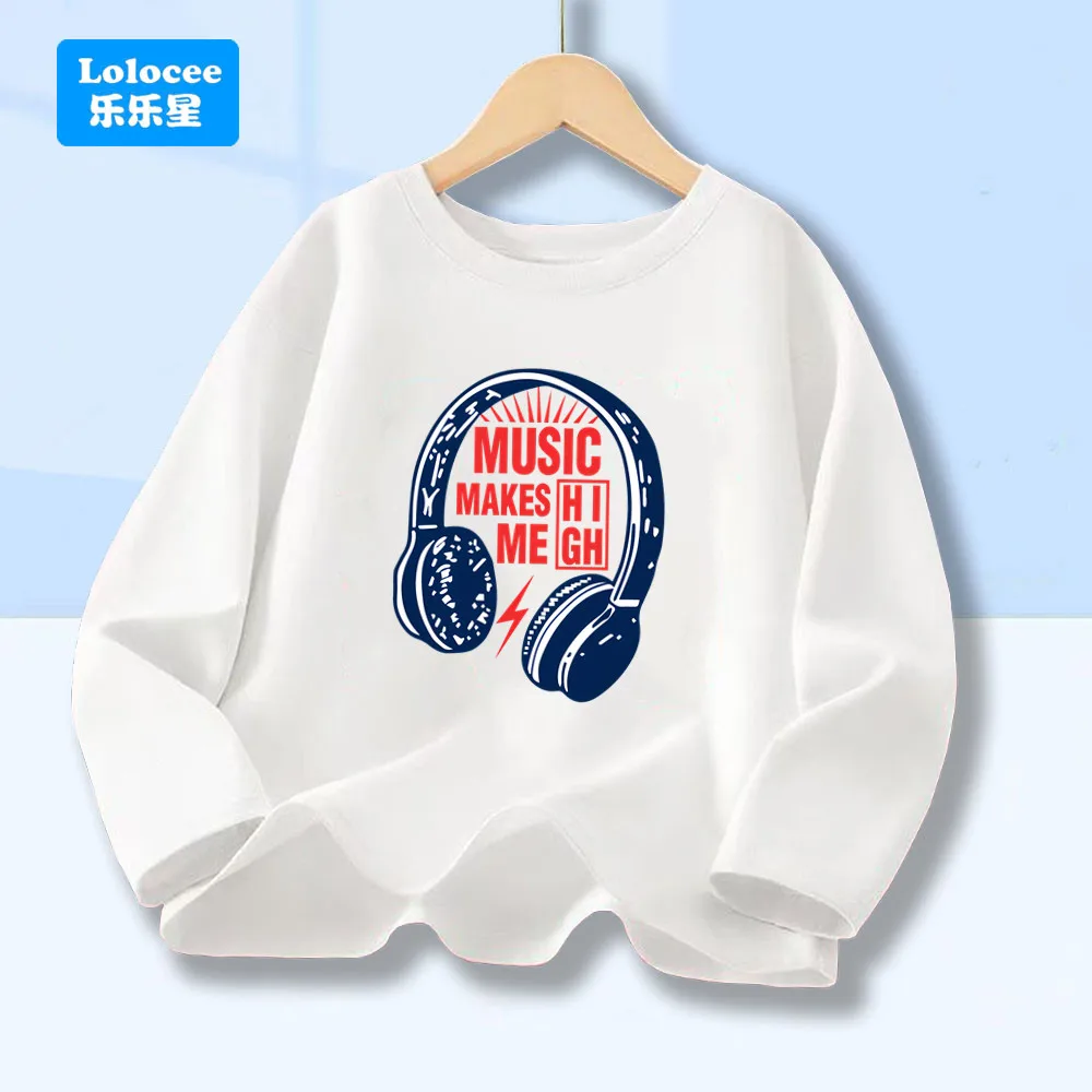 Dj Headphones T Shirts Graphic Streetwear Long Sleeve Crew-Neck Harajuku Music Techno T-shirt Funny Kids Tops EJYY1