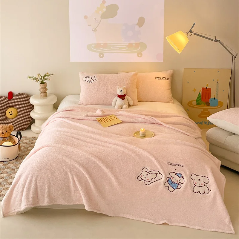 Cartoon Double-Sided Teddy Fleece Blanket Printed Thick Warm Sofa Cover for Bedroom Luxury Cozy Bedspread for All Seasons