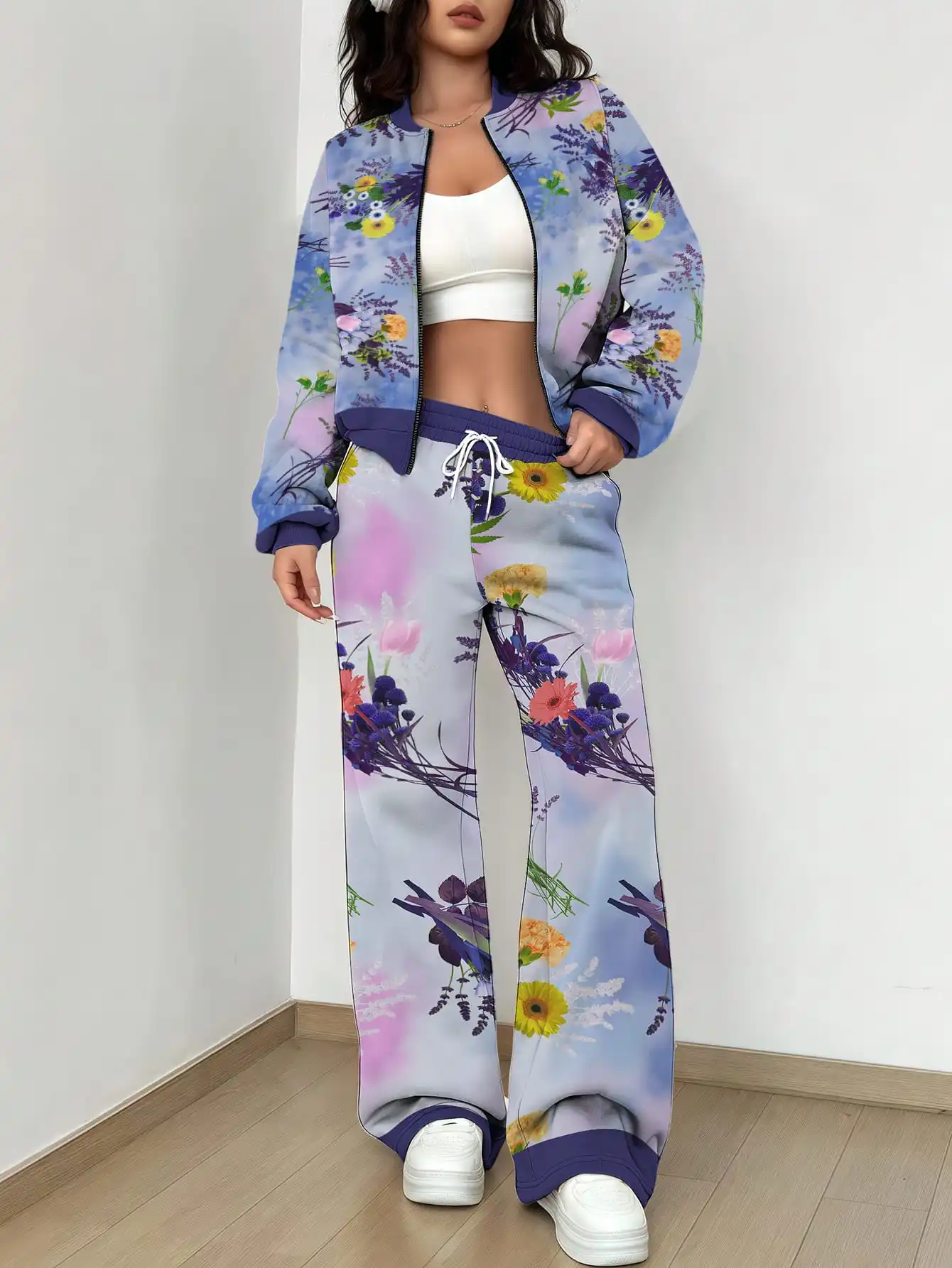 

Spring and Autumn New Women's Trendy Comfortable Printed Long Sleeved Coat, Pants Baseball Set