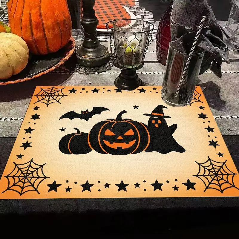 VIKAMA Cute Halloween Pumpkin Placemat Orange Happy Halloween Table Mat for Home Decor