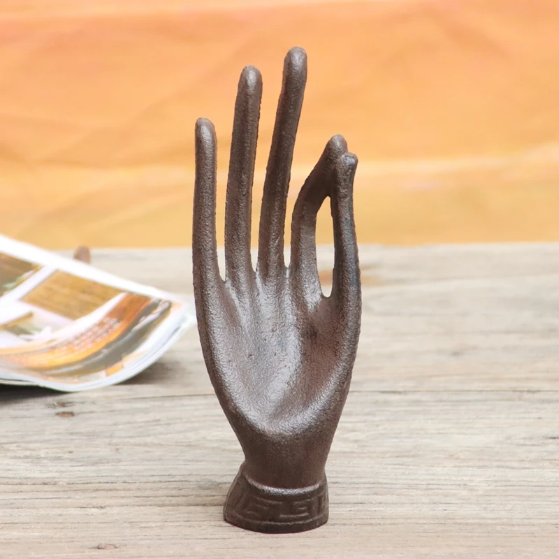 Creative retro cast iron finger model ornament desktop office cabinet art home fingerprint decoration display piece