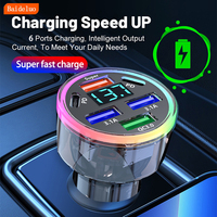 4USB car charger 6-port PD car power adapter Colorful atmosphere light surround voltage digital display for 12-24V models
