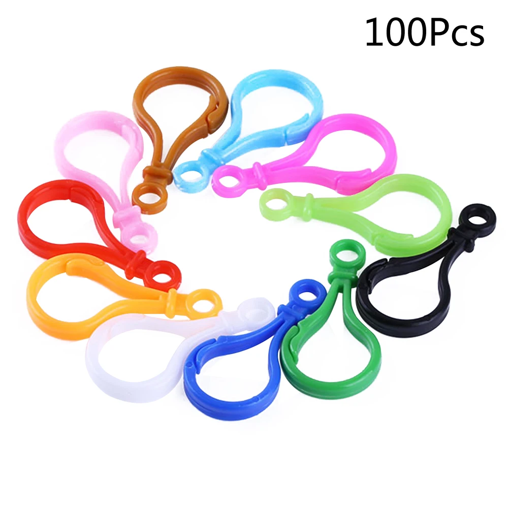 

100pcs DIY Handmade Jewelry Accessories KeyRing Hooks Candy Color Plastic Lobster Clasp Keyring Creative Personality Gifts(Assor