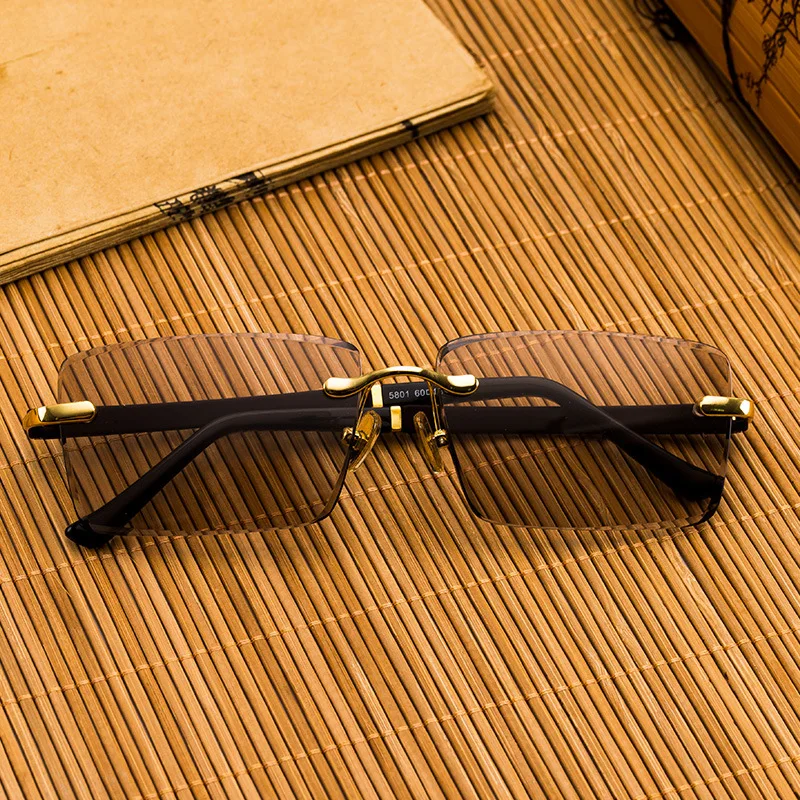 Crystal Stone Sunglasses Natural Mineral Lens Man Luxury Rimless Glass Sun Glasses Woman Vintage Moisturizing Eye Anti Scratch