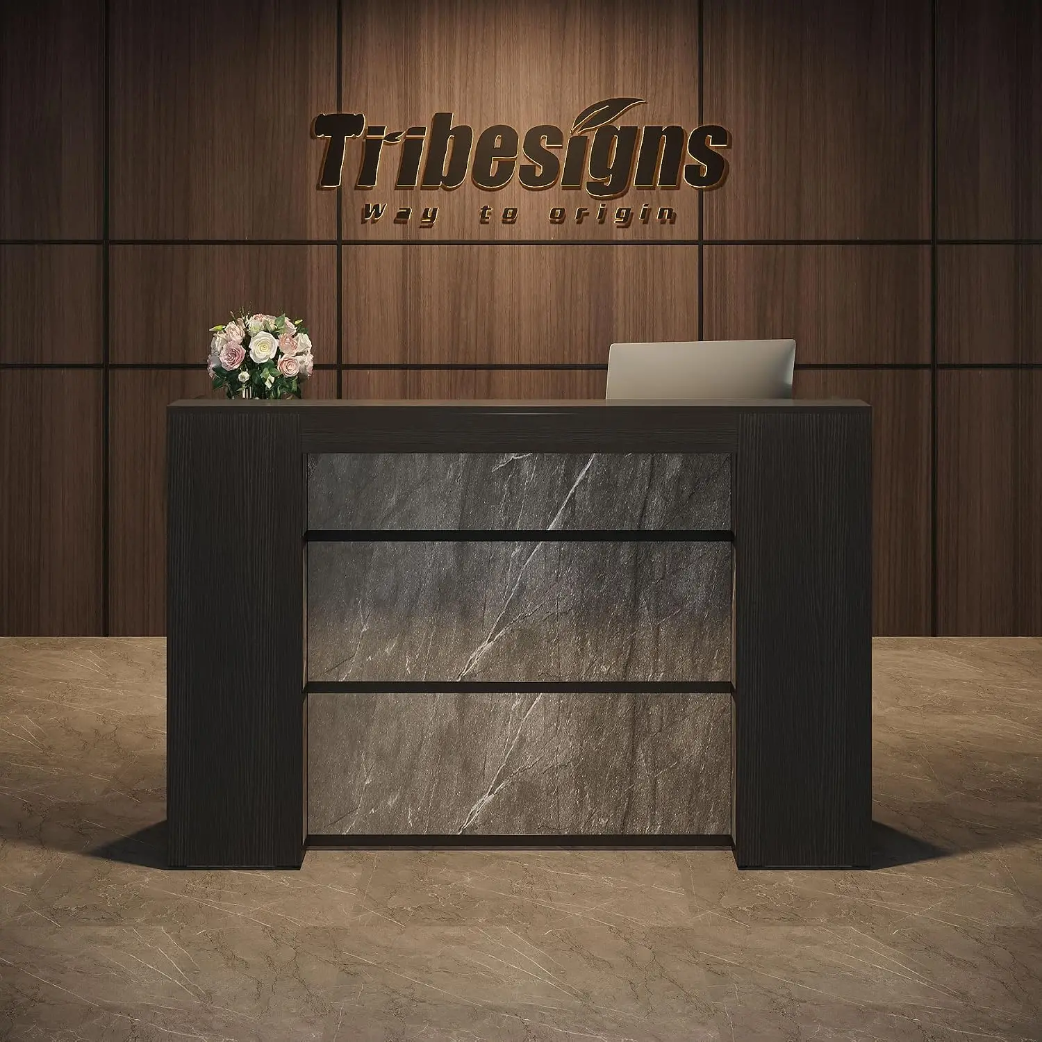 Reception Desk with LED Lights, 63 Inches Front Counter Desk for Checkout, Lobby, Salon, Retail, Modern Large, Customized