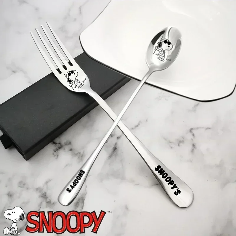 Cartoon Snoopy 304 Stainless Steel Tableware Cute Metal Engraving Soup Spoon Fork Dinnerware Coffee Mixing Spoon Kids Gifts