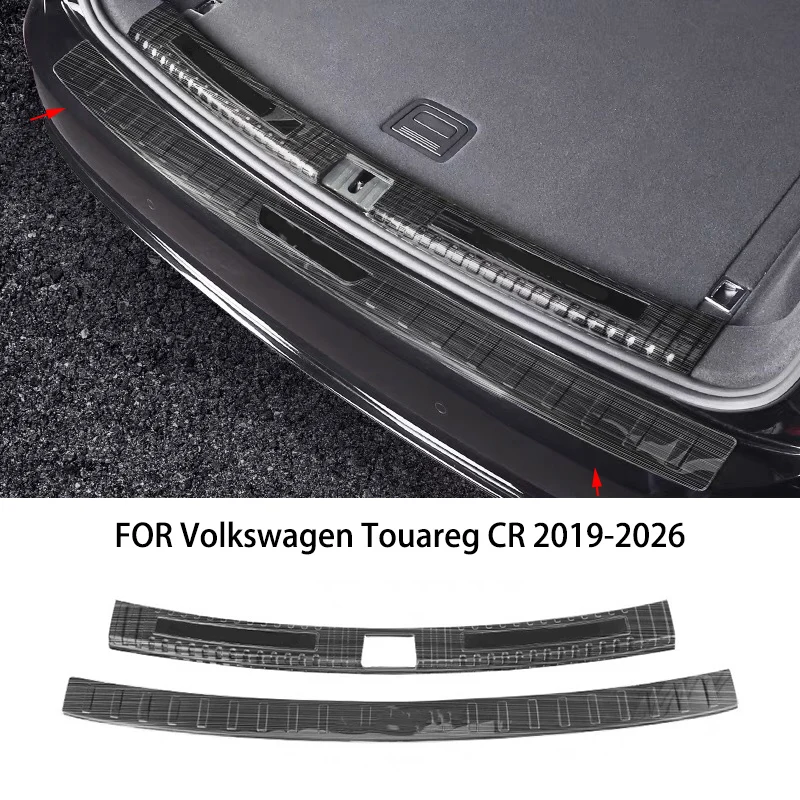 

ПОДХОДИТ ДЛЯ Volkswagen Touareg CR 2019-2026. Задний багажник из нержавеющей стали снаружи внутри. Защитная крышка бампера. Накладка на порог.