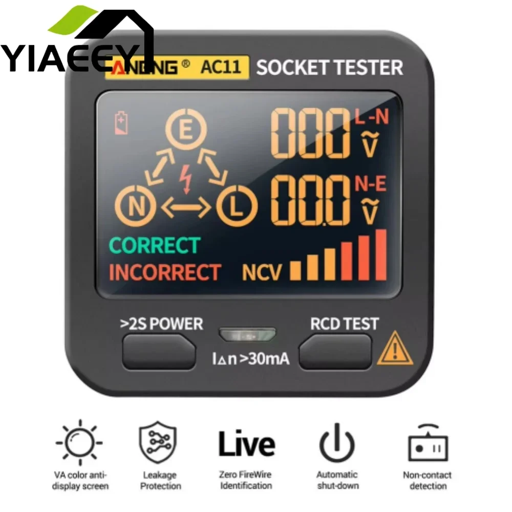 ANENG AC11 Voltage Test Socket Detector Ground Zero Line Phase Check Rcd NCV Test Digital Smart Socket Tester US/UK/EU Plug