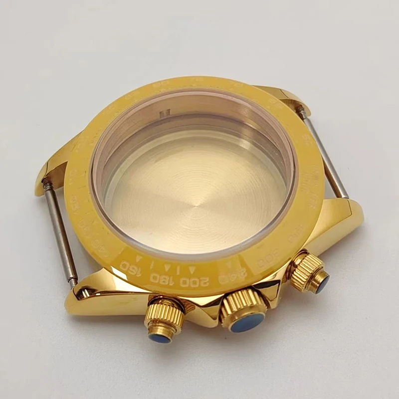 إكسسوارات علبة الساعة المخصصة حافظة 39 ملم مع إطار سيراميك ذهبي أرضي متوافق مع حركة كوارتز ثلاثية العيون VK63