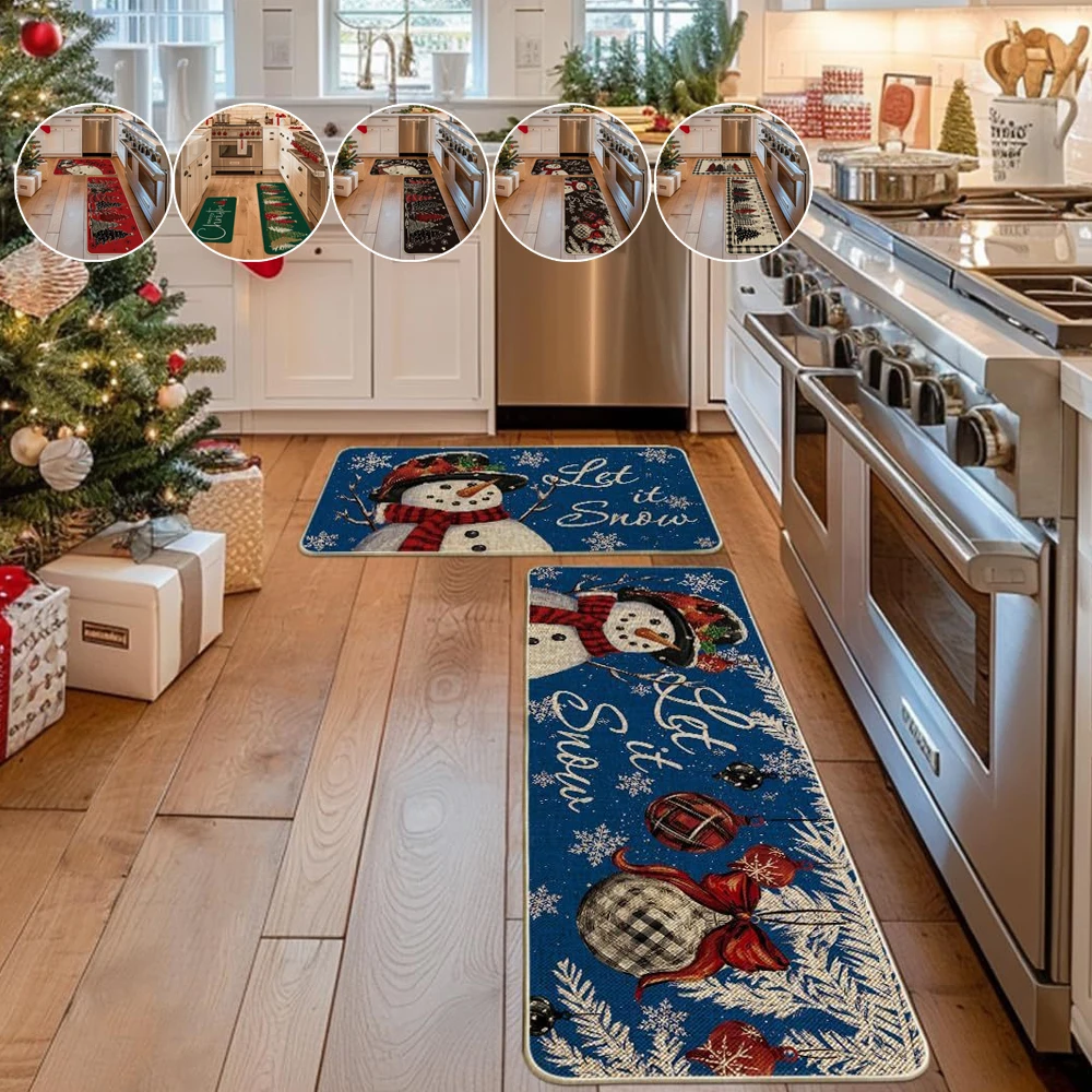 

Kitchen Rugs Crystal Velvet Christmas Absorbent Mats Non-slip Area Carpets Hallway Long Carpets for Living Room Bedroom 2pcs/set