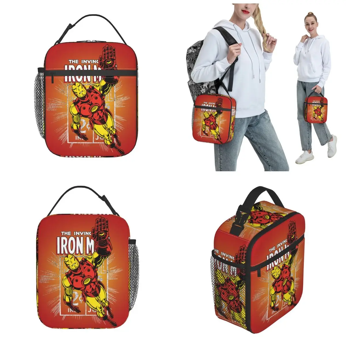 Bolsa de almuerzo con aislamiento de cómic de Iron Man, bolsa enfriadora Fiambrera portátil, contenedor de comida, bolsa de trabajo al aire libre