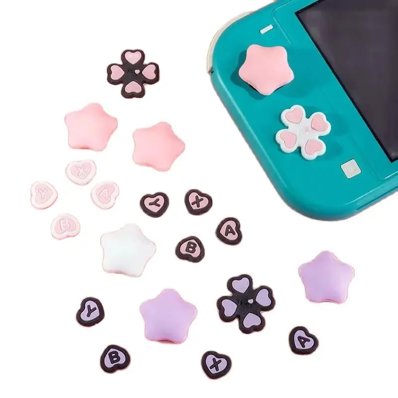 Pink Purple Love Silicone Soft D-pad Cross Button ABXY Key Sticker Skin Case For Switch Lite Console Thumb Stick Grip Cap Cover