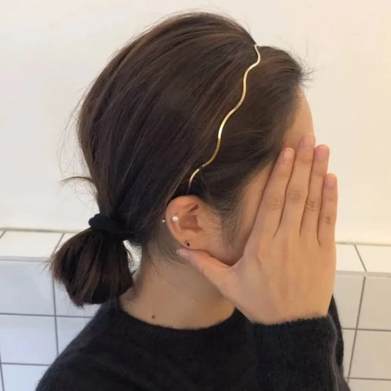 Korea Style Gold Metal Wave Hairbands Women Girls Simple Geometric Thin Hairbands Headbands Elegant Headdress Hair Accessories