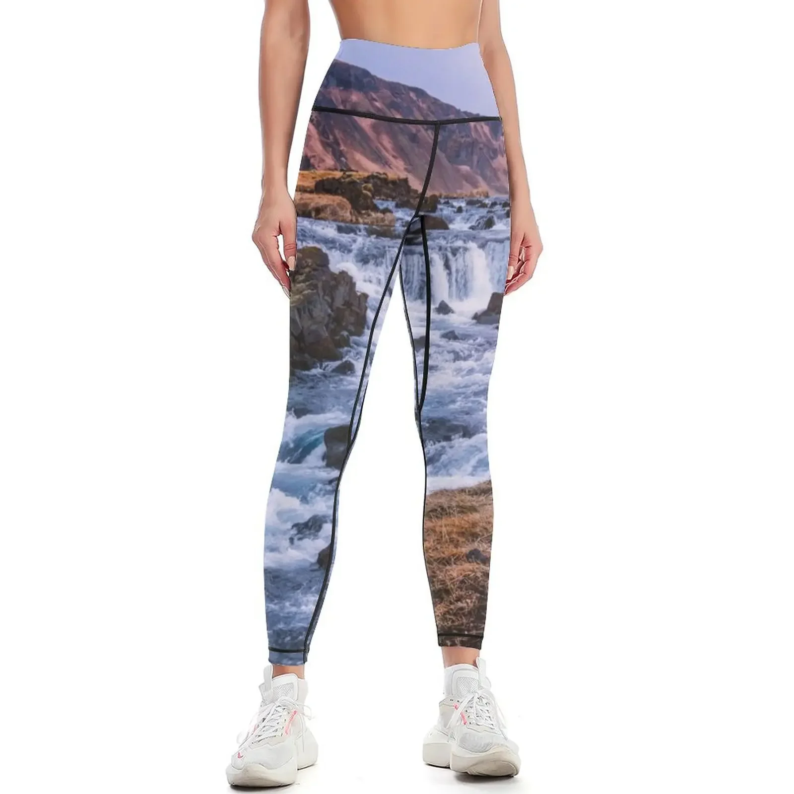 Dramatic photograph of landscape and waterfall Iceland Leggings active wear Women's gym sports shirts gym Womens Leggings
