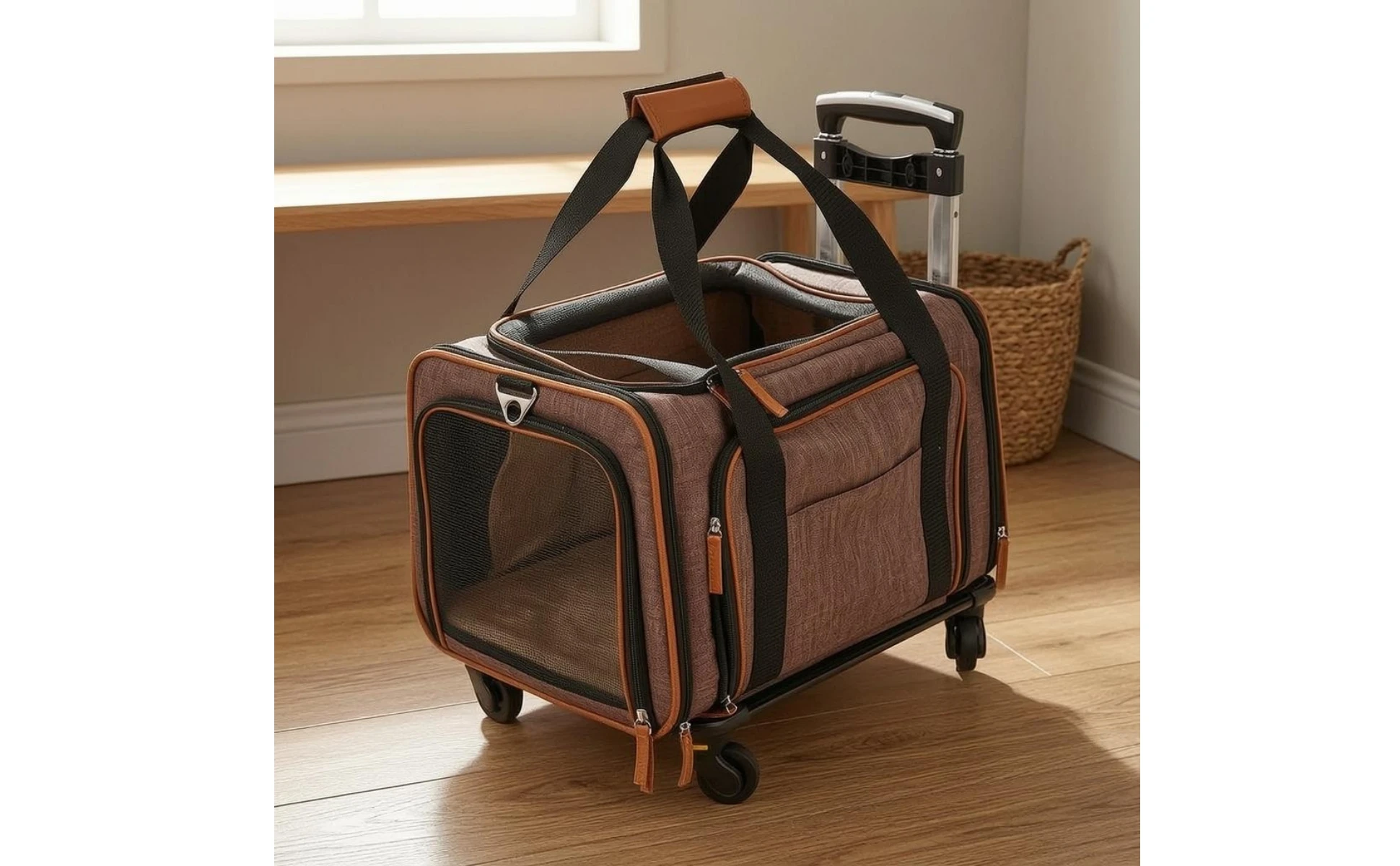 Rolling Mesh Pet Carrier Soft-sided Animal Carrier Breathable Mesh Windows Telescoping Handle for Convenient Transport Rolling Mesh Pet Carrier Soft-sided Animal Carrier Breathable Mesh Windows Telescoping Handle for Convenient Transport