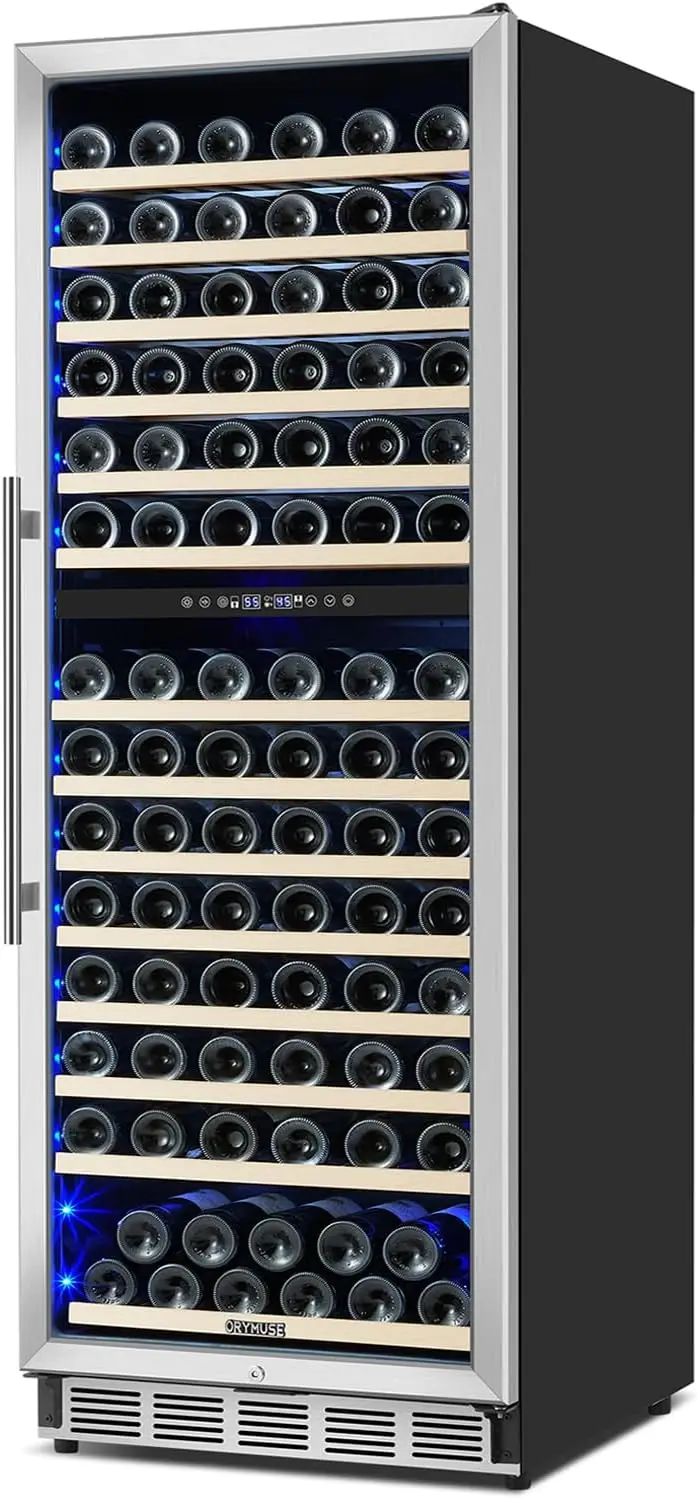 Refrigerador de vino independiente de 154 botellas, refrigerador enfriador de vino incorporado de gran capacidad de 24 pulgadas con compresor mejorado