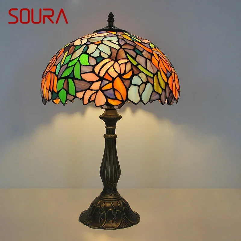 SOURA Tiffany Table Lamp LED Luxury Creativity Living Room Study Bedroom Bedside Lamp Villa Hotel Color Glass Desk Light
