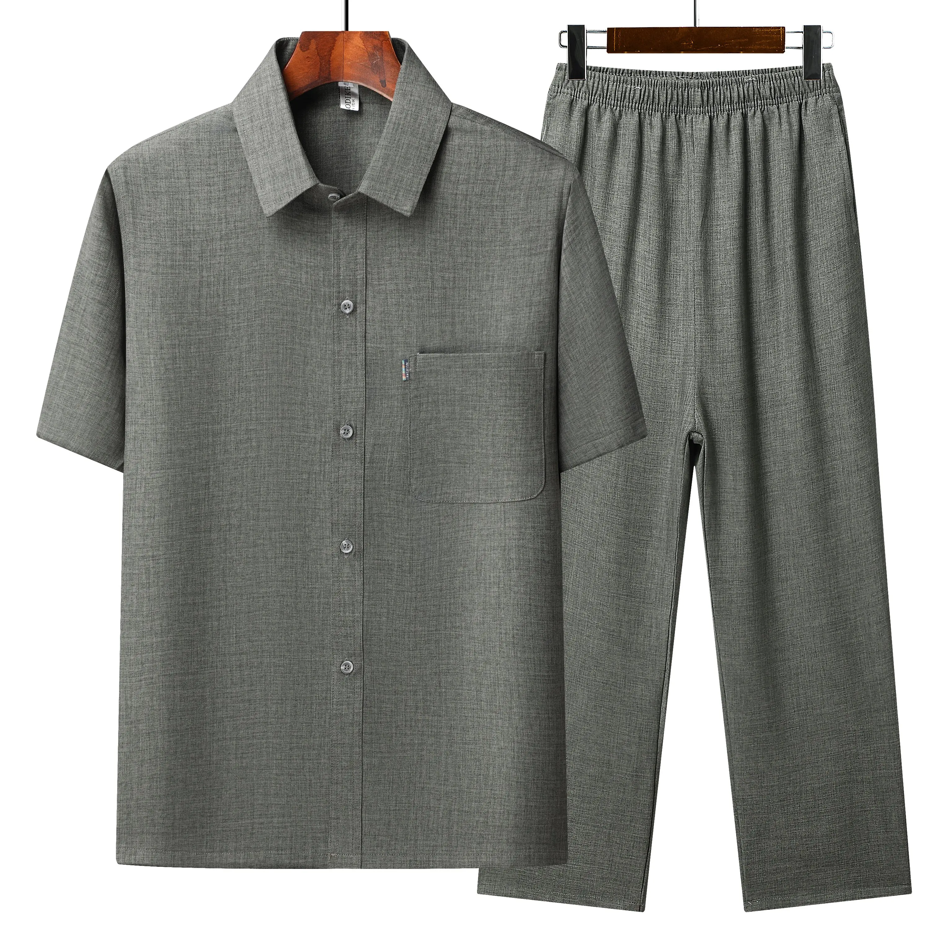 Tang Suit (Top + Pants) Middle-aged and Elderly Fashion Breathable Trend Ice Silk Cotton Linen Comfortable Casual Men's Suit
