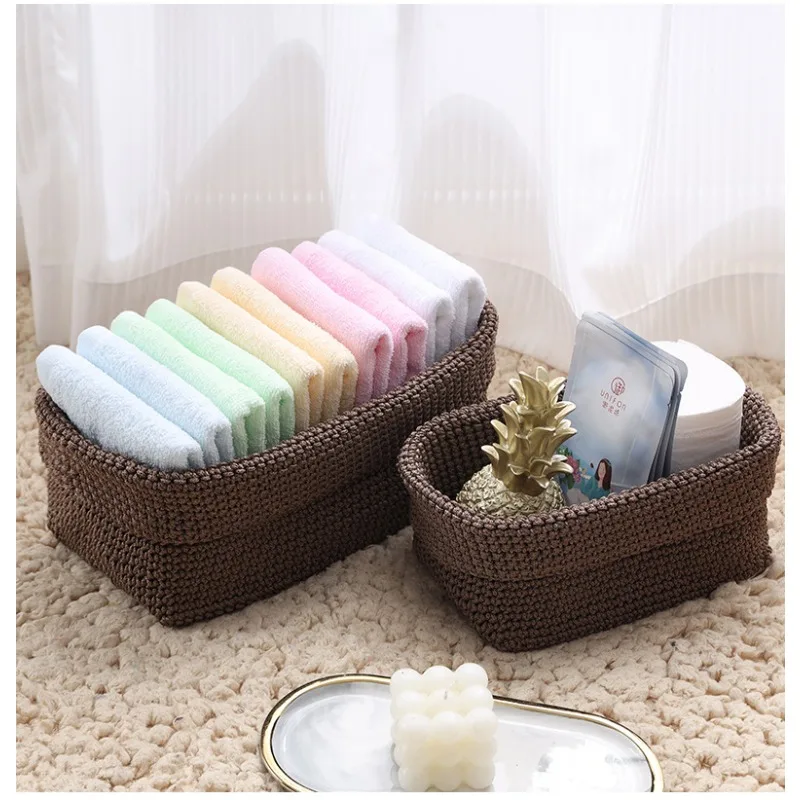 Nordic ice silk thread knitted fruit sundries bathroom storage basket tabletop storage basket