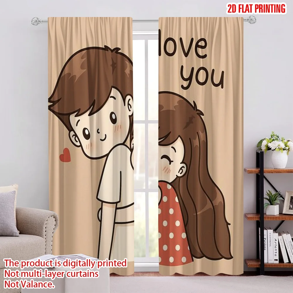 2pcs,2D plane printing Contemporary Curtains Cute Couple Hug Durable Polyester (without rod) Gifts Ldeal for Living Room and