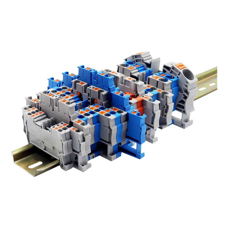 10Pcs PT Series Push-In Spring DIN Rail Terminal, 1.5-16mm² Copper Conductive Quick Wiring