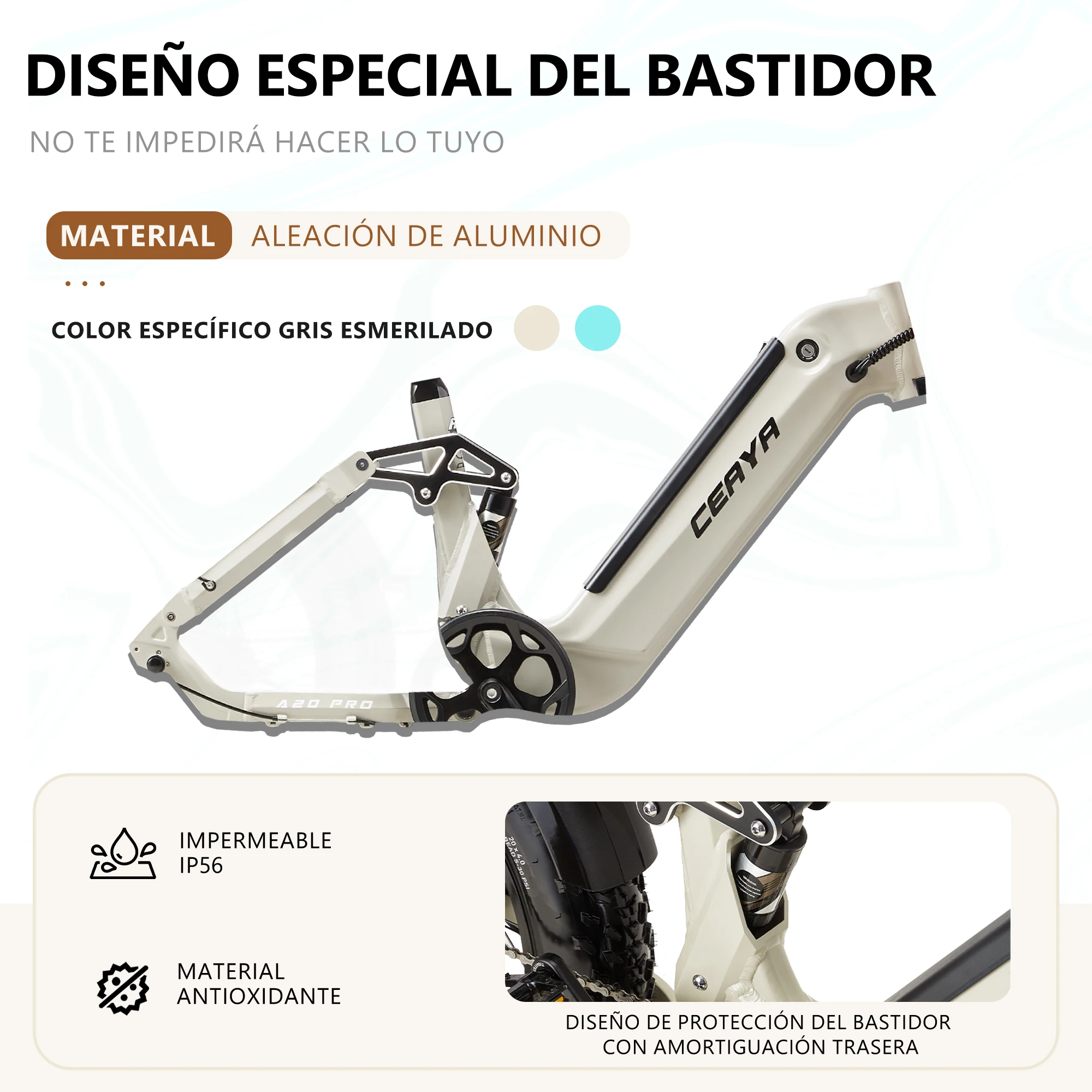 Bicicleta Eléctrica CEAYA A20Pro, Batería de 48V 20Ah, Bicicleta de Montaña Eléctrica para Adultos, Frenos Hidráulicos, Suspensión Completa, Neumáticos Gruesos Kenda de 20*4.0, Bicicleta Eléctrica para Desplazamientos Diarios