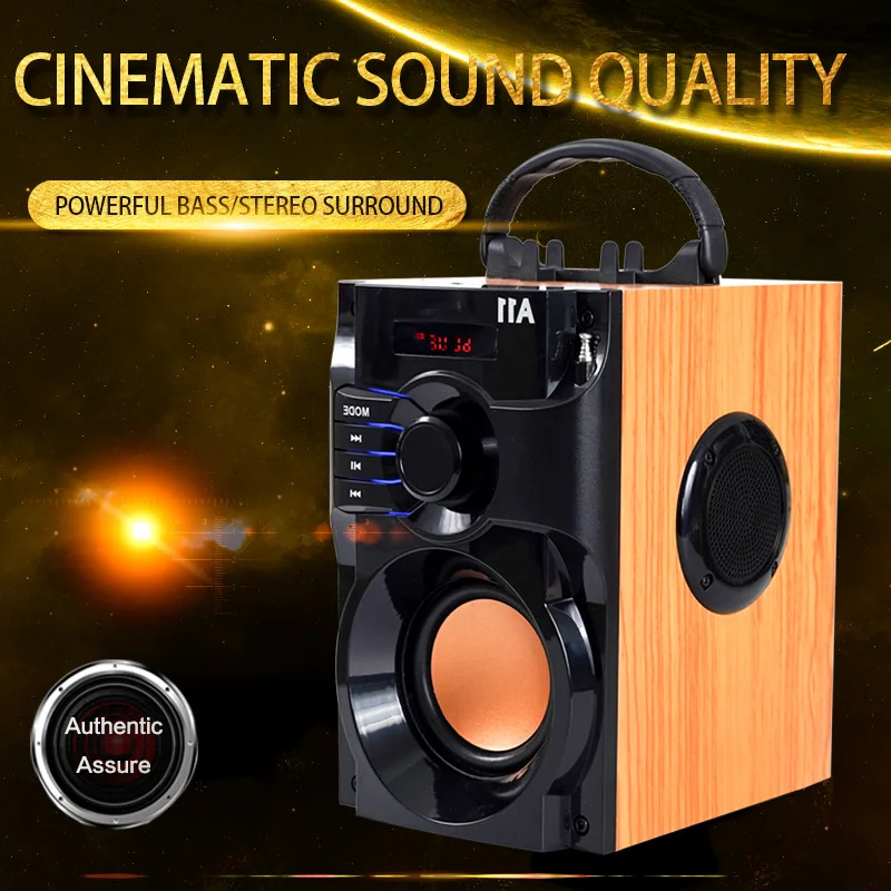 Wooden Wireless Stereo Subwoofer High Power Caixa De Som Bluetooth Speakers Outdoor Portable Sound Column Home Karaoke with MIC