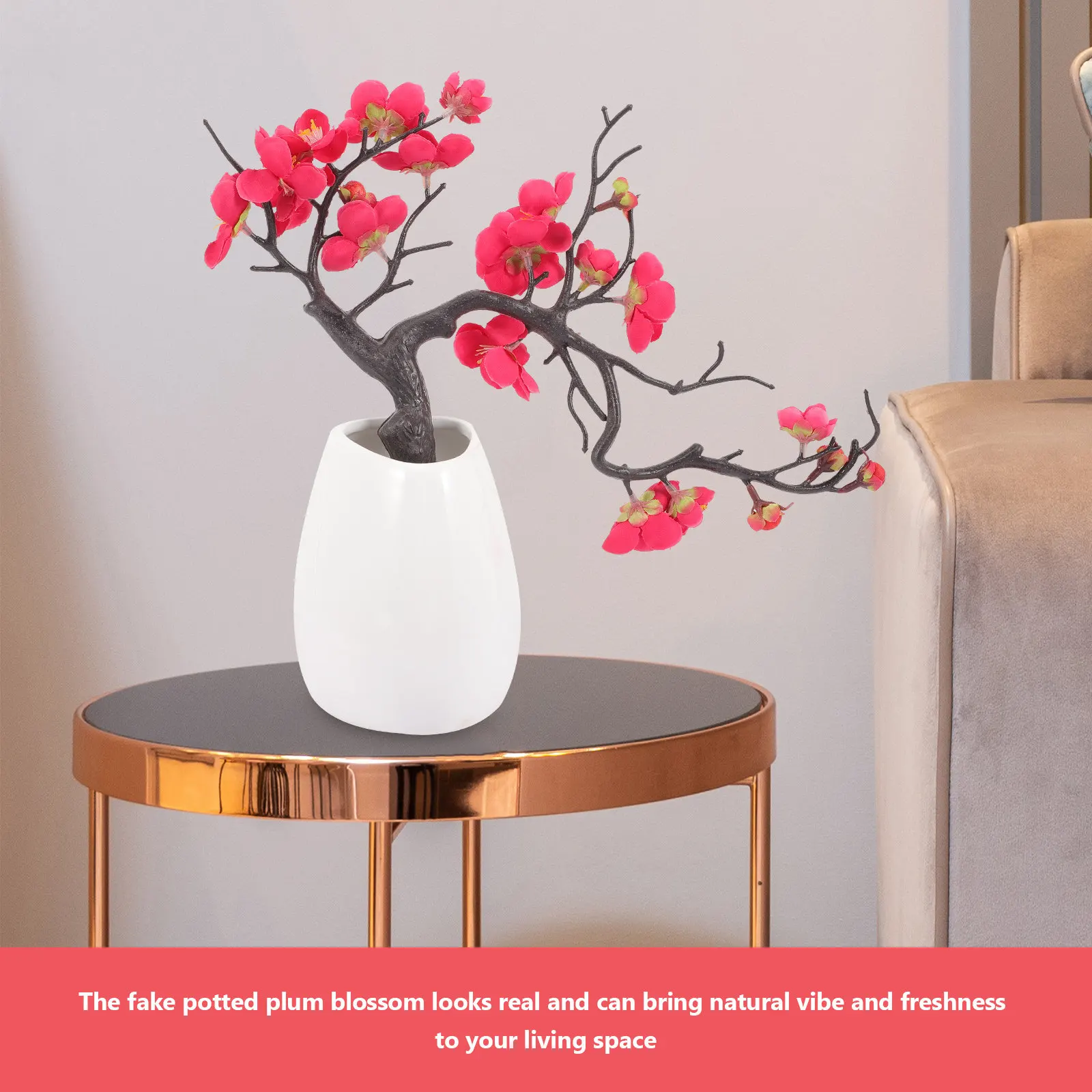 

Artificial Plum Blossom Bonsai Fake Plum Blossom in Pot Decorative Potted Flower Simulation Plant Home Office Decor Natural Look