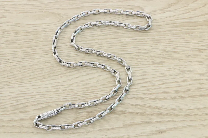 S925 Silver Vine Grass Pattern Pure Silver Necklace, Men's Handsome Hip Hop Jewelry, Couple Personalized Versatile Collar Chain,