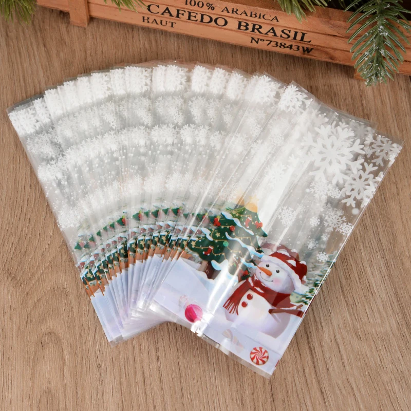 25/50pcs Pupazzo di neve Biscotto Cottura Sacchetti di imballaggio Caramelle Snack Sacchetto regalo Albero di Natale Fiocco di neve 2024 Natale